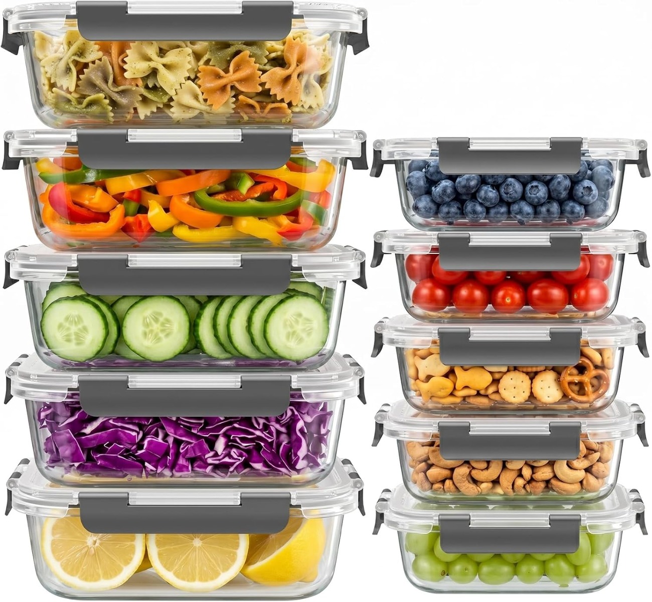 Meal Prep Glass Containers Oven Safe - 10 Set di Contenitori in Vetro